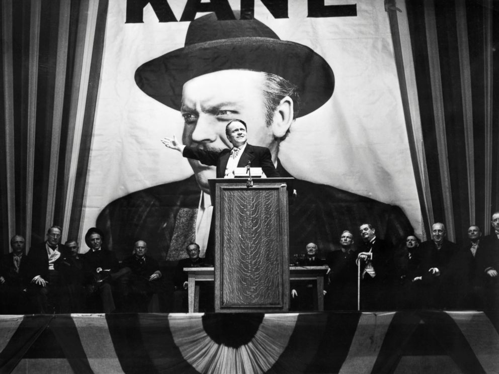 PHOTO: Charles Foster Kane (Orson Welles) makes a stirring campaign speech before a larger-than-life portrait of himself in a scene from "Citizen Kane."
