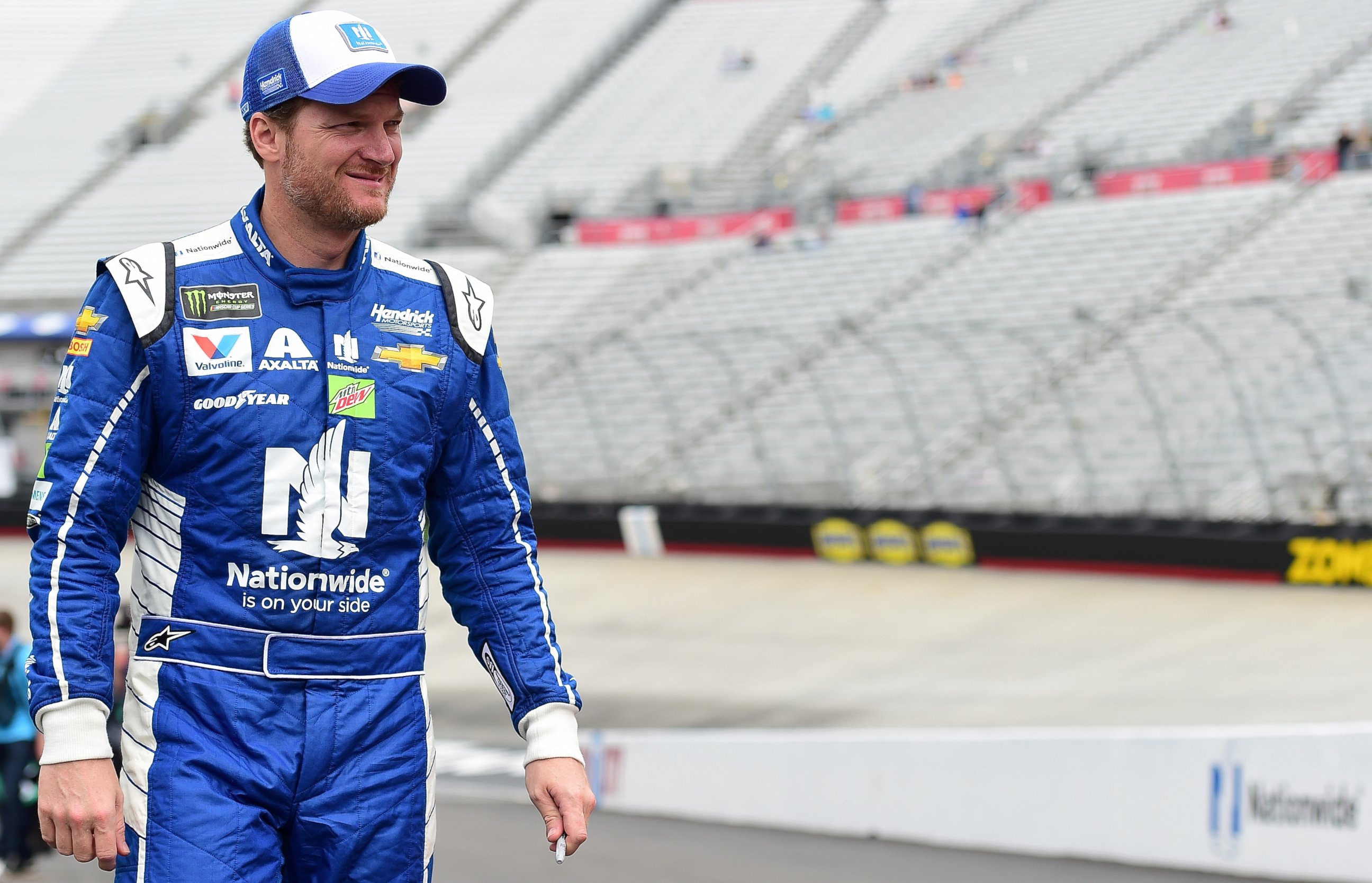 PHOTO: Dale Earnhardt Jr., driver of the #88 Nationwide Chevrolet, walks through the garage area during practice for the Monster Energy NASCAR Cup Series Food City 500 at Bristol Motor Speedway, April 22, 2017, in Bristol, Tennessee.  