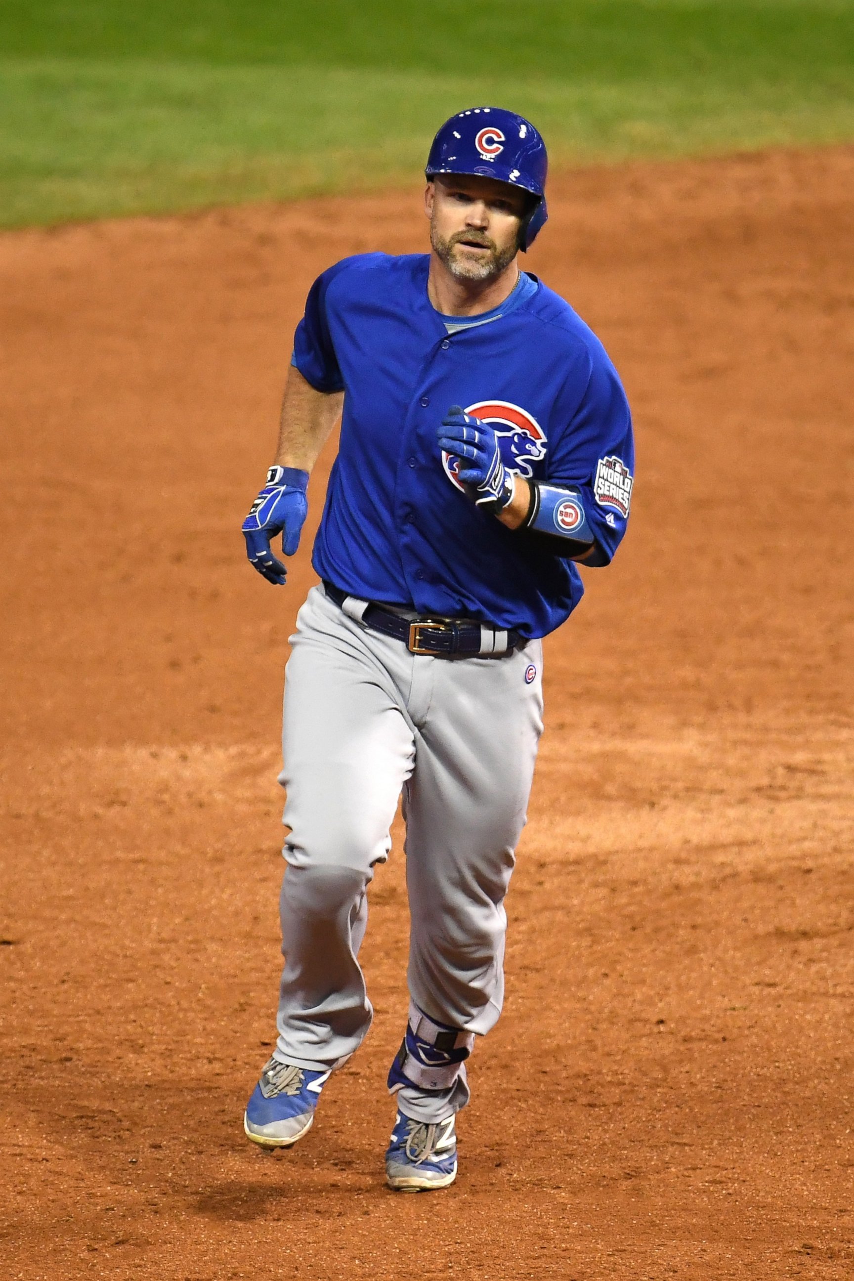 PHOTO: David Ross of the Chicago Cubs runs the bases at Game Seven of the 2016 World Series at Progressive Field, Nov. 2, 2016, in Cleveland, Ohio.