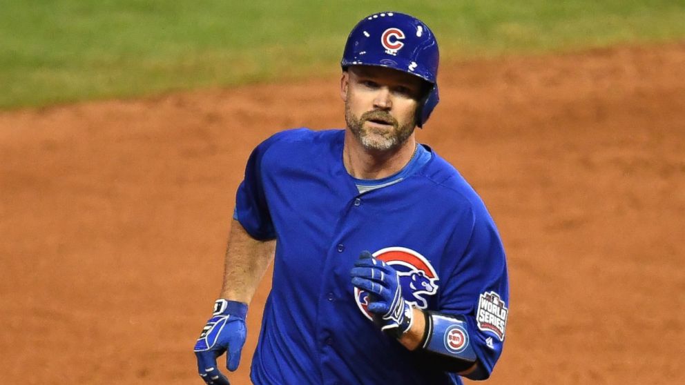 PHOTO: David Ross of the Chicago Cubs runs the bases at Game Seven of the 2016 World Series at Progressive Field, Nov. 2, 2016, in Cleveland, Ohio.