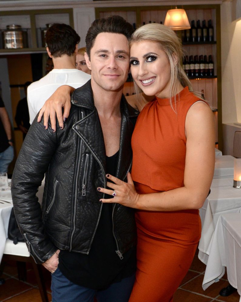 PHOTO: Sasha Farber and Emma Slater attend their Engagement Dinner at Fig & Olive, Oct. 31, 2016, in West Hollywood, California.