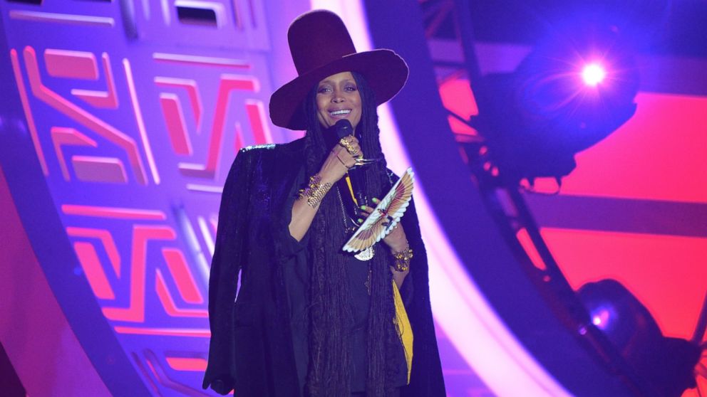 Host Erykah Badu speaks onstage during the 2016 Soul Train Music Awards at the Orleans Arena, Nov. 6, 2016 in Las Vegas.