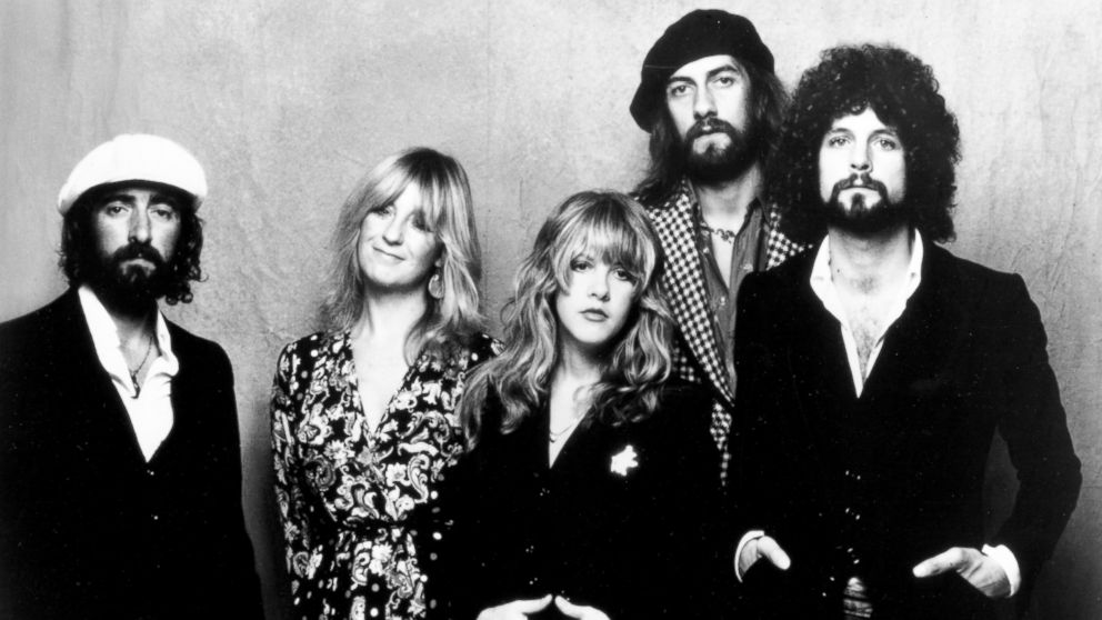John McVie, Christine McVie, Stevie Nicks, Mick Fleetwood, and Lindsey Buckingham of the rock group "Fleetwood Mac" pose for a portrait in 1975.