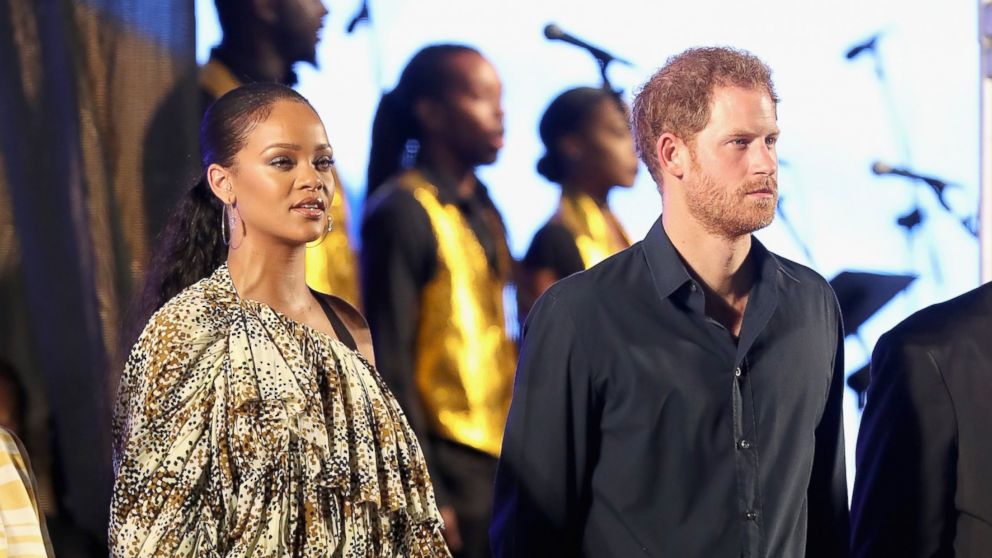 Prince Harry and Rihanna attend a Golden Anniversary Spectacular Mega Concert, Nov. 30, 2016, in Bridgetown, Barbados.