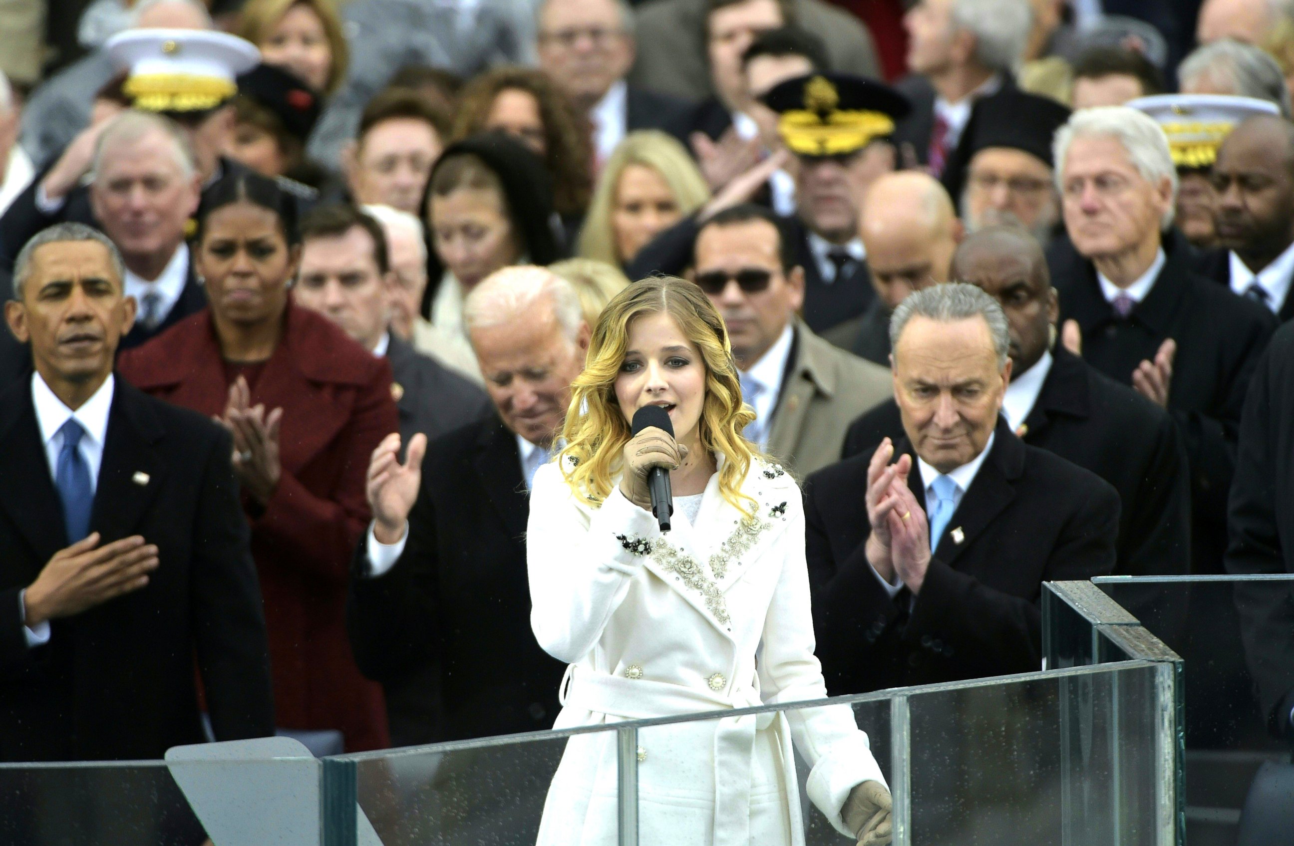 PHOTO: Jackie Evancho sings the National Anthem, Jan. 20, 2017, in Washington, following President Donald Trump's swearing-in ceremony.