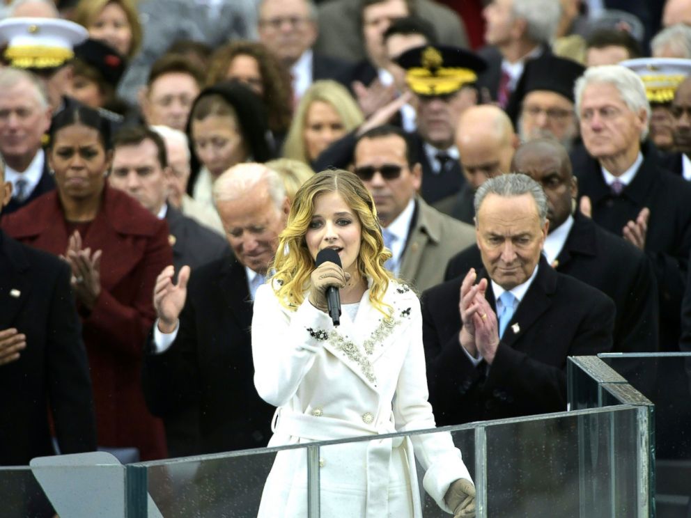 PHOTO: Jackie Evancho sings the National Anthem, Jan. 20, 2017, in Washington, following President Donald Trumps swearing-in ceremony.