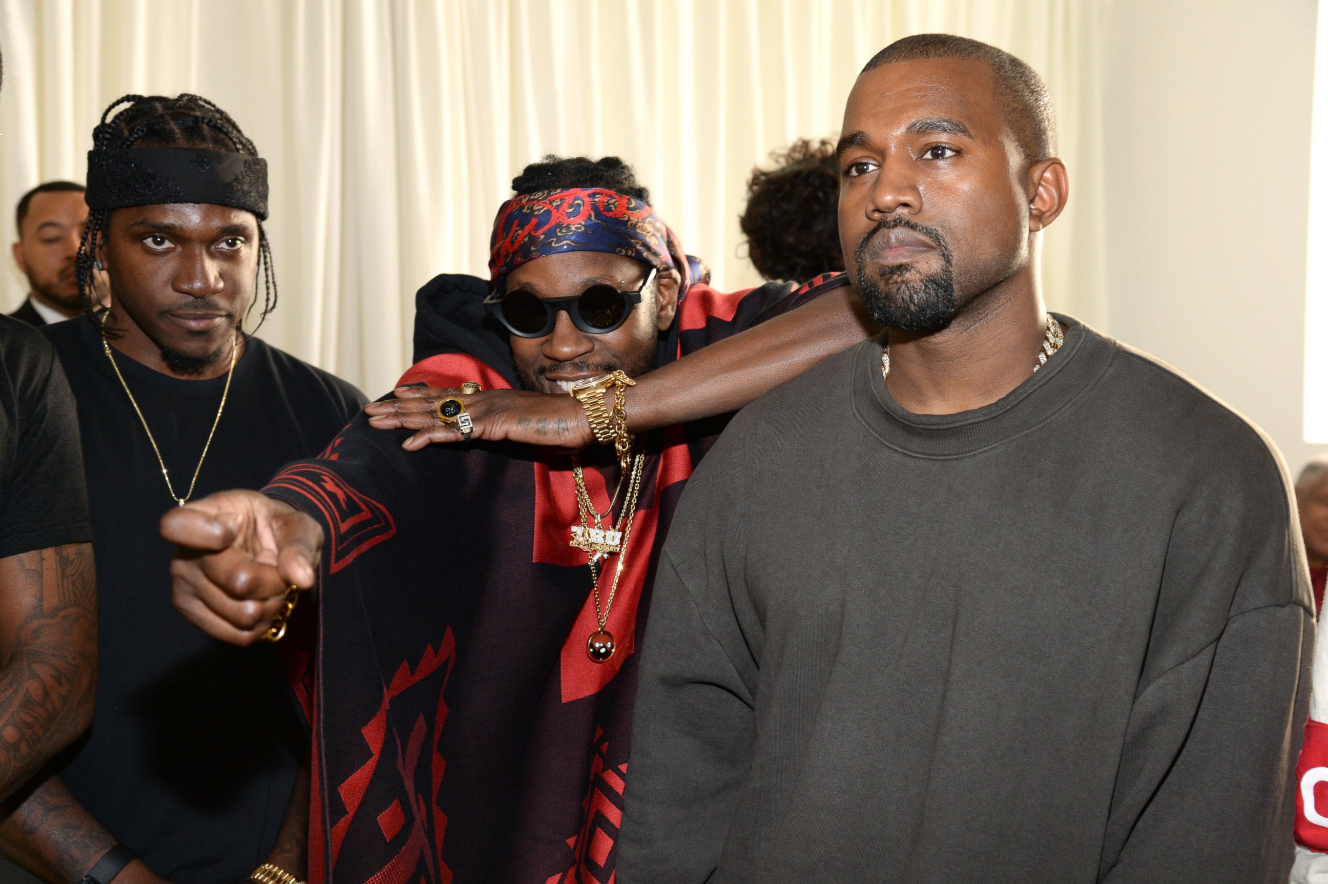 PHOTO: 2 Chainz and Kanye West attend Kanye West Yeezy Season 2 during New York Fashion Week at Skylight Modern, Sept. 16, 2015, in New York City. 