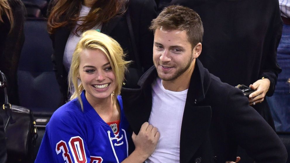 Margot Robbie and Tom Ackerley attend the Arizona Coyotes vs New York Rangers game at Madison Square Garden in this Feb. 26, 2015 file photo in New York.