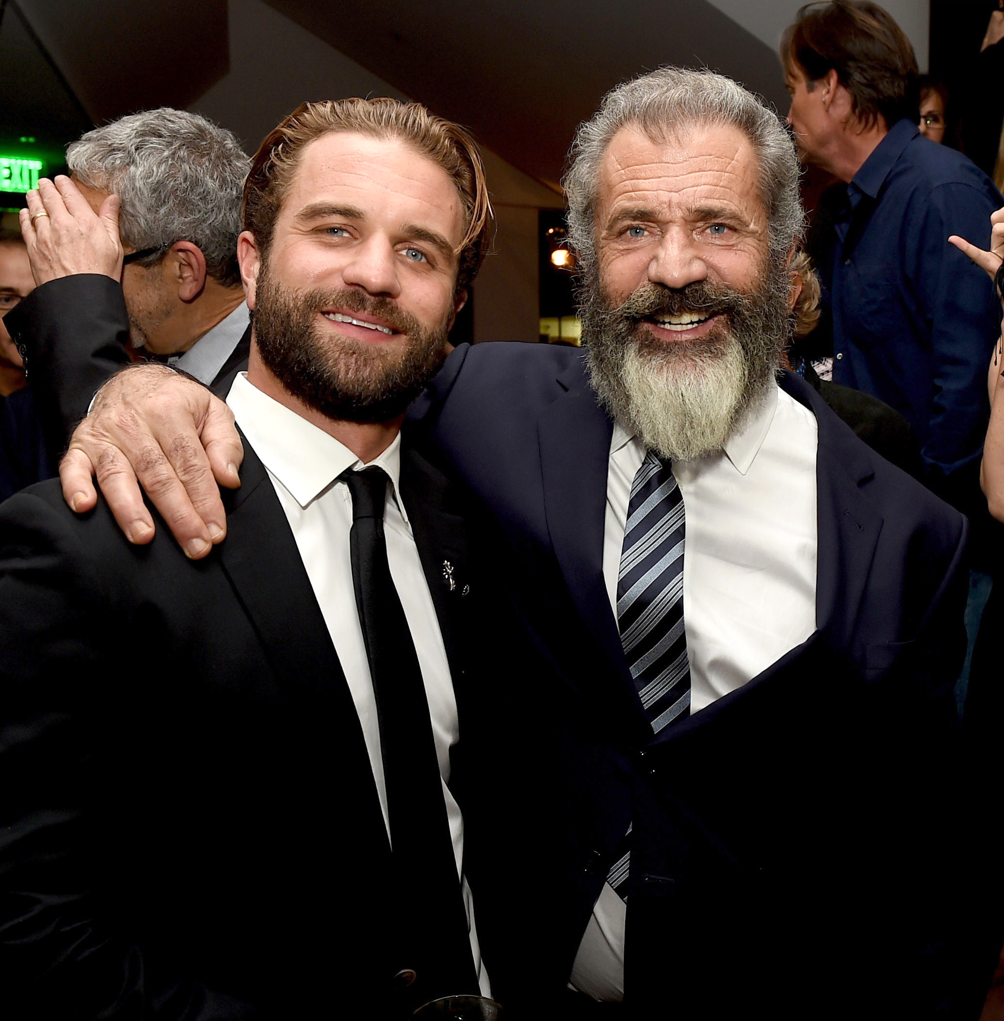PHOTO: Mel Gibson and his son actor Milo Gibson, left, pose at the after party for a screening of Summit Entertainment's "Hacksaw Ridge" at the Academy of Motion Picture Arts and Sciences, Oct. 24, 2016, in Beverly Hills, California.