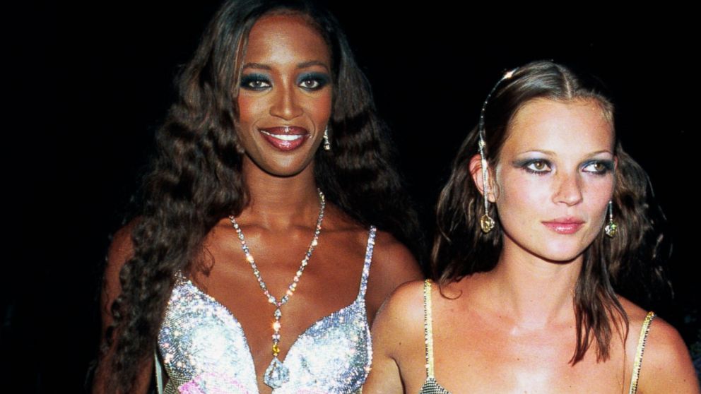 PHOTO: Models Naomi Campbell and Kate Moss attend the De Beers/Versace 'Diamonds are Forever' celebration at Syon House on June 9, 1999 in London. 