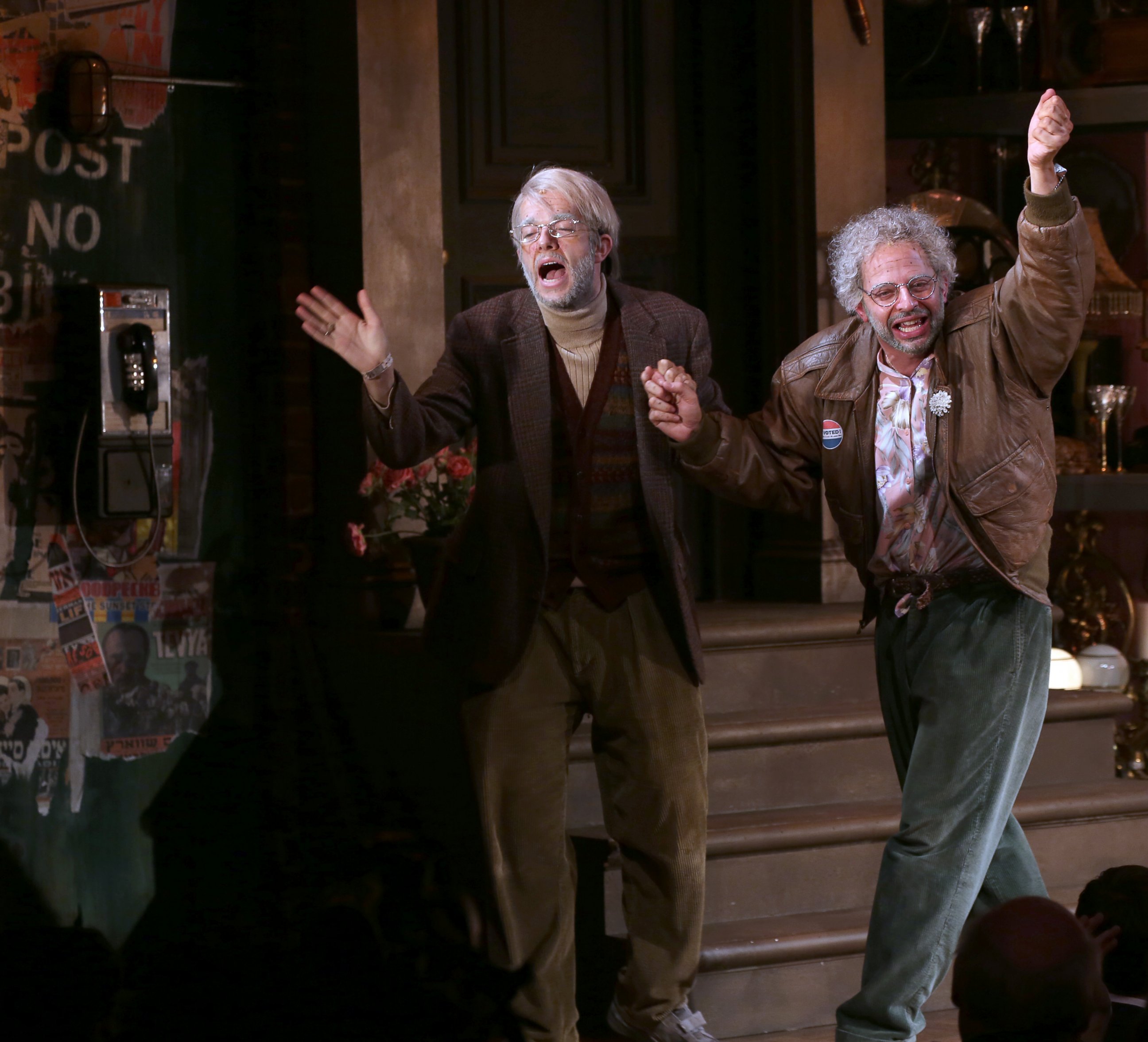PHOTO: John Mulaney and Nick Kroll during the opening night performance curtain call of 'Oh, Hello On Broadway' at Lyceum Theatre, Oct. 10, 2016, in New York City. 
