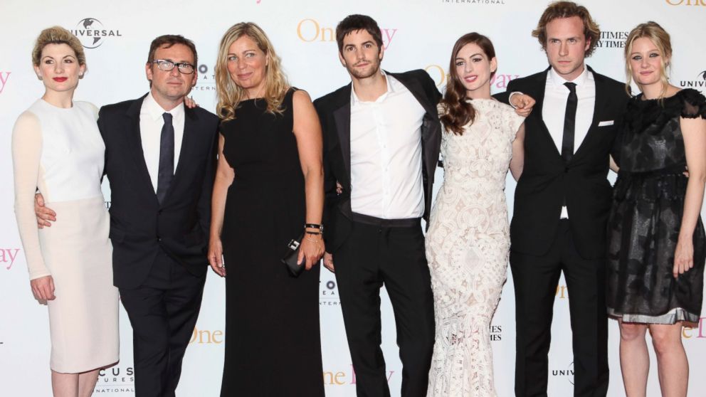 Actress Jodie Whittaker, left, screenwriter David Nicholls, director Lone Scherfig, actors Jim Sturgess, Anne Hathaway, Rafe Spall and Romola Garai attend the European premiere of "One Day" at The Vue Westfield in this Aug, 23, 2011 file photo in London.