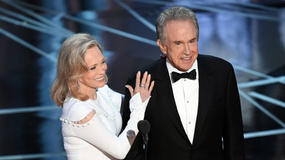 PHOTO: Actors Faye Dunaway and Warren Beatty speak onstage during the 89th Annual Academy Awards, Feb. 26, 2017, in Hollywood, Calif. 