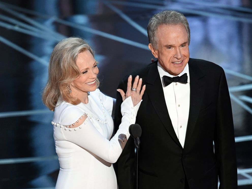 PHOTO: Actors Faye Dunaway and Warren Beatty speak onstage during the 89th Annual Academy Awards, Feb. 26, 2017, in Hollywood, Calif.