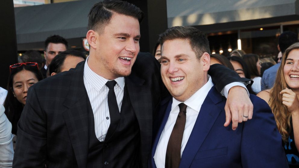 Actors Channing Tatum and Jonah Hill arrive for the Premiere Of Columbia Pictures' "22 Jump Street" held at Regency Village Theatre, June 10, 2014, in Westwood, Calif.  
