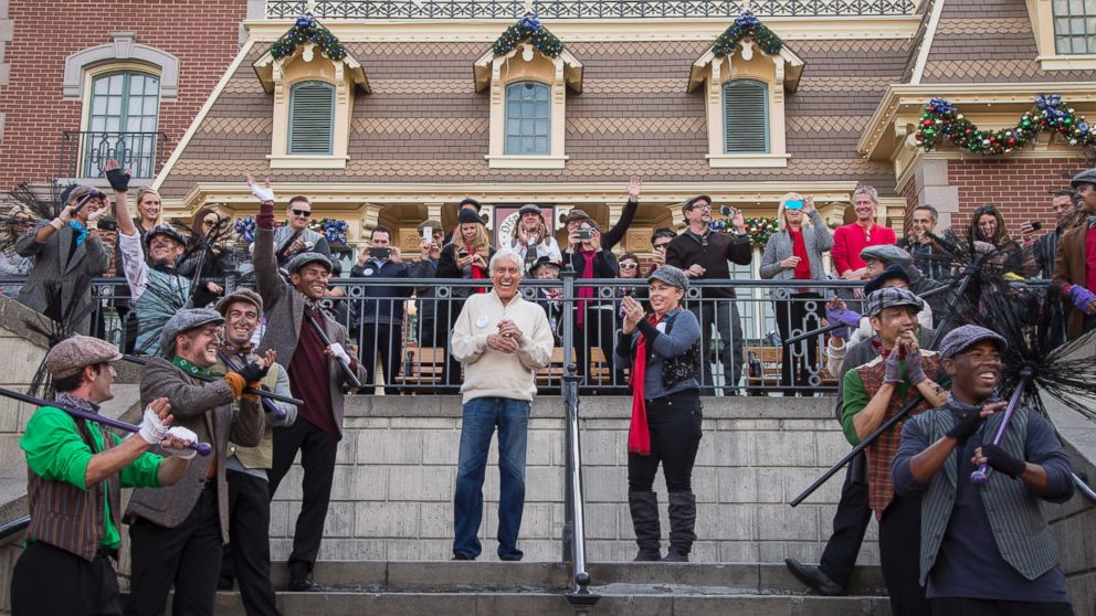 In this handout photo provided by Disney Parks, actor and Disney legend Dick Van Dyke and wife Arlene Silver Van Dyke celebrate his 90th birthday at Disneyland on Dec. 13, 2015 in Anaheim, Calif. 