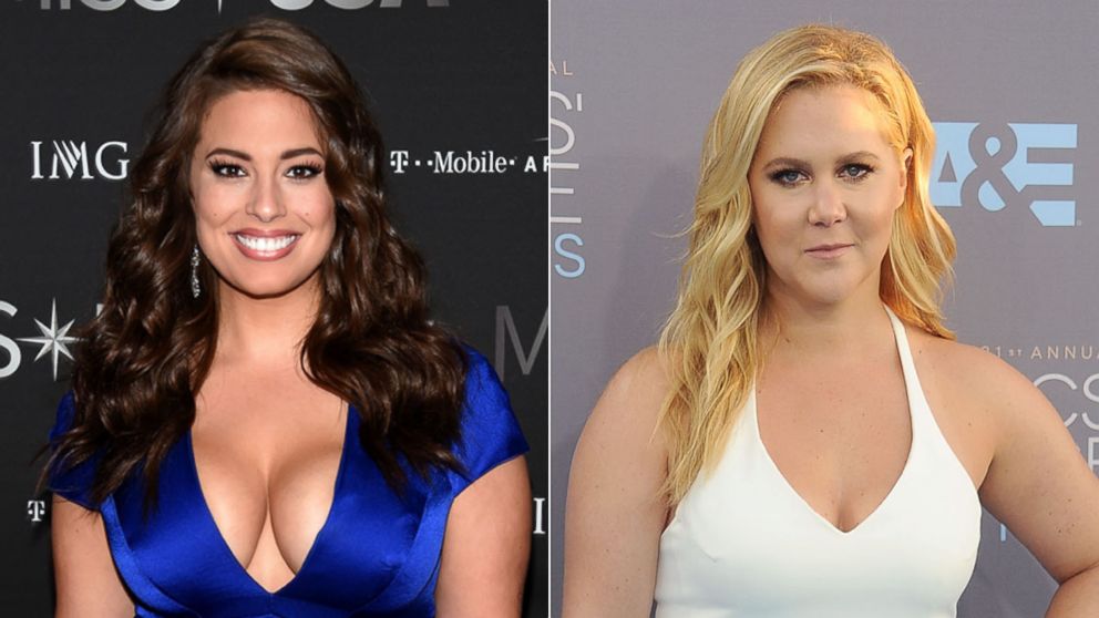Model Ashley Graham attends the 2016 Miss USA pageant at T-Mobile Arena on June 5, 2016 in Las Vegas | Actress Amy Schumer arrives at the 21st Annual Critics' Choice Awards at Barker Hangar on Jan. 17, 2016 in Santa Monica, California.
