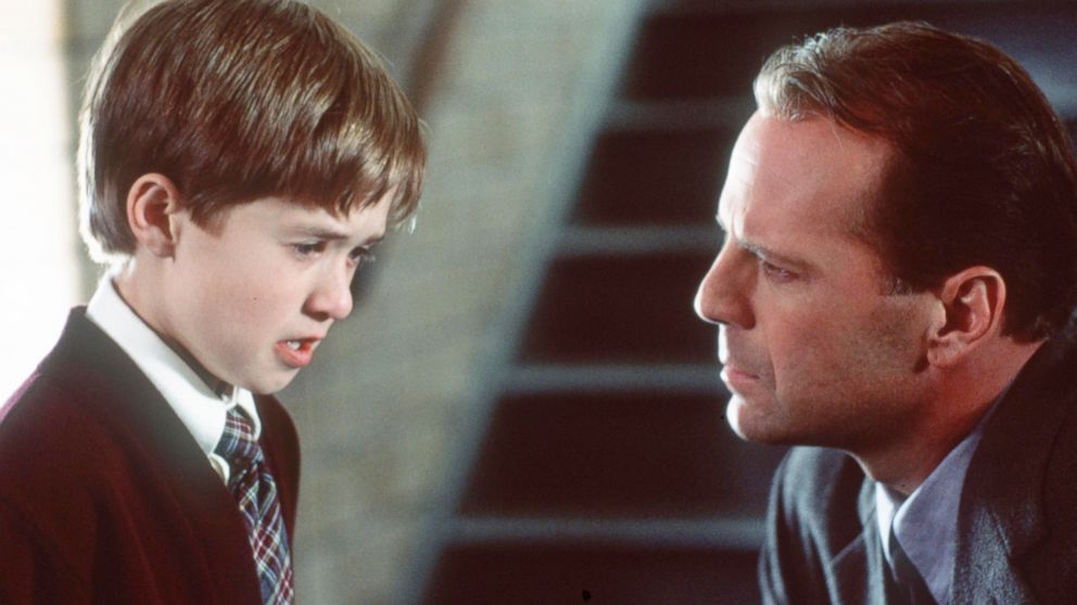 PHOTO: Bruce Willis, as child psychologist Dr. Malcolm Crowe, and Haley Joel Osment, as Cole Sear, in a scene from the movie "The Sixth Sense."