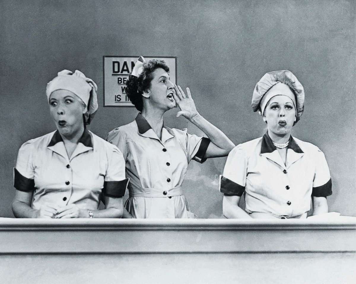 PHOTO: "I LOVE LUCY" episode, "Job Switching," featuring (from left) Vivian Vance (as Ethel Mertz), Elvia Allman (as the Forewoman) and Lucille Ball (as Lucy Ricardo) broadcasted, Sept. 15, 1952.