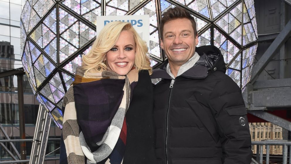 Media personalities Jenny McCarthy and Ryan Seacrest pose for a picture prior to rehearsals for 'Dick Clark's New Year's Rockin' Eve With Ryan Seacrest' in New York, Dec. 30, 2014.
