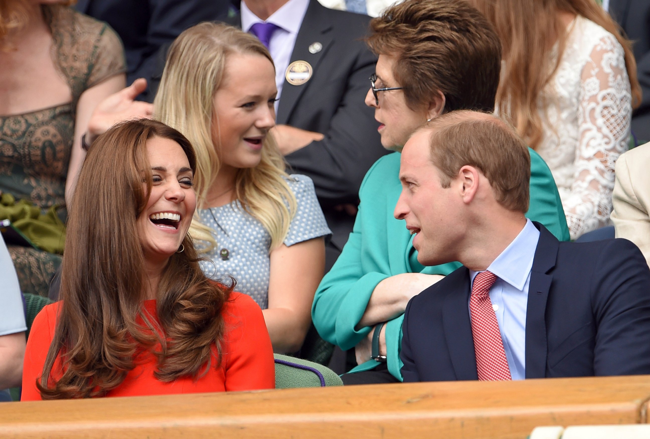 PHOTO: Catherine, Duchess of Cambridge and Prince William, Duke of Cambridge attend day nine of the Wimbledon Tennis Championships at Wimbledon, July 8, 2015, in London. 