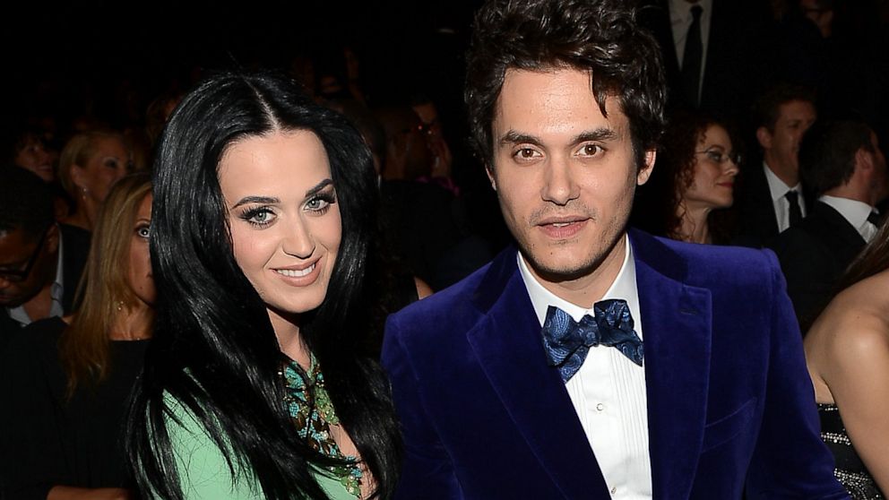 Singers Katy Perry, left, and John Mayer attend the 55th Annual GRAMMY Awards at the STAPLES Center, February 10, 2013 in Los Angeles, Calif.