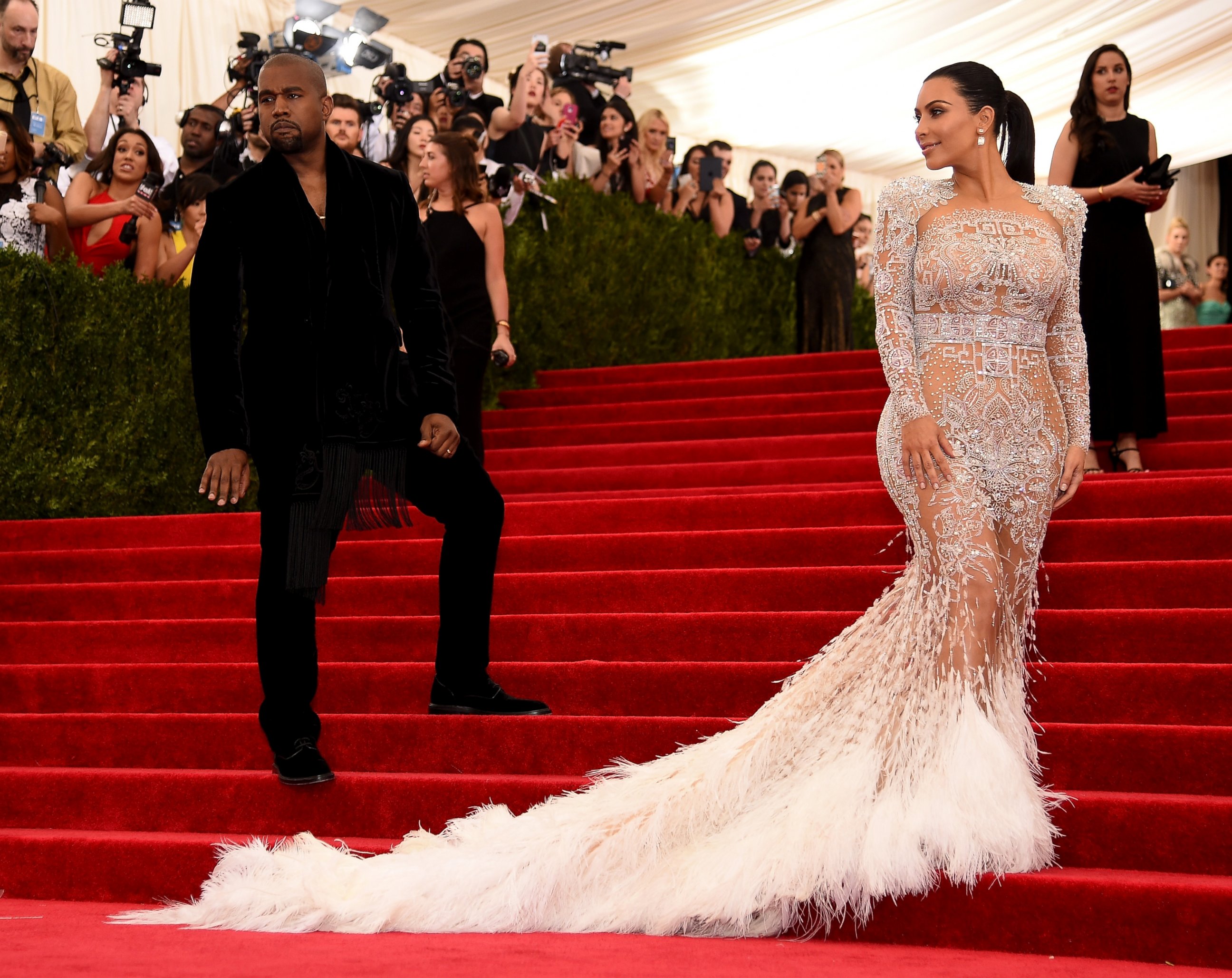 PHOTO: Kanye West and Kim Kardashian West attend the "China: Through The Looking Glass" Costume Institute Benefit Gala at the Metropolitan Museum of Art,  May 4, 2015 in New York.