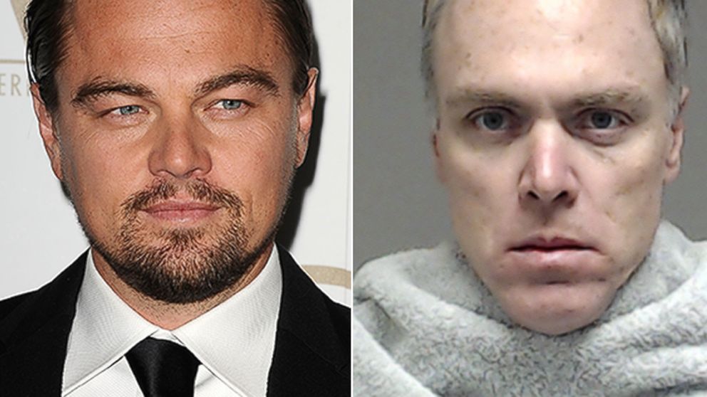 Adam Star Farrar is seen here in this mug shot, right, who was arrested, Jan. 24, 2014. He is the stepbrother of Leonardo DiCaprio seen here at The Beverly Hilton Hotel, Jan. 19, 2014 in Beverly Hills, Calif.