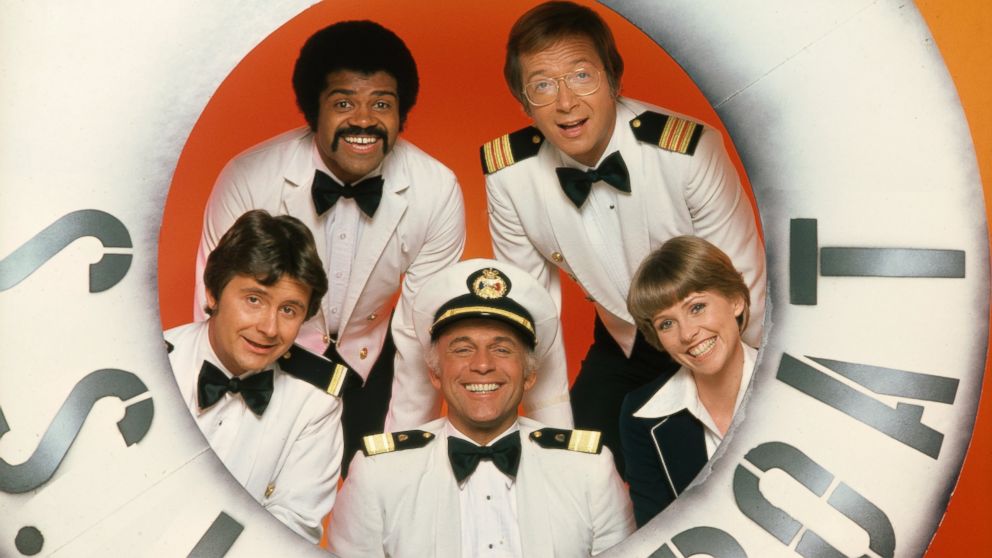 The Love Boat cast is seen here, pictured, from left: Fred Grandy, Ted Lange, Gavin MacLeod, Bernie Kopell and Lauren Tewes.