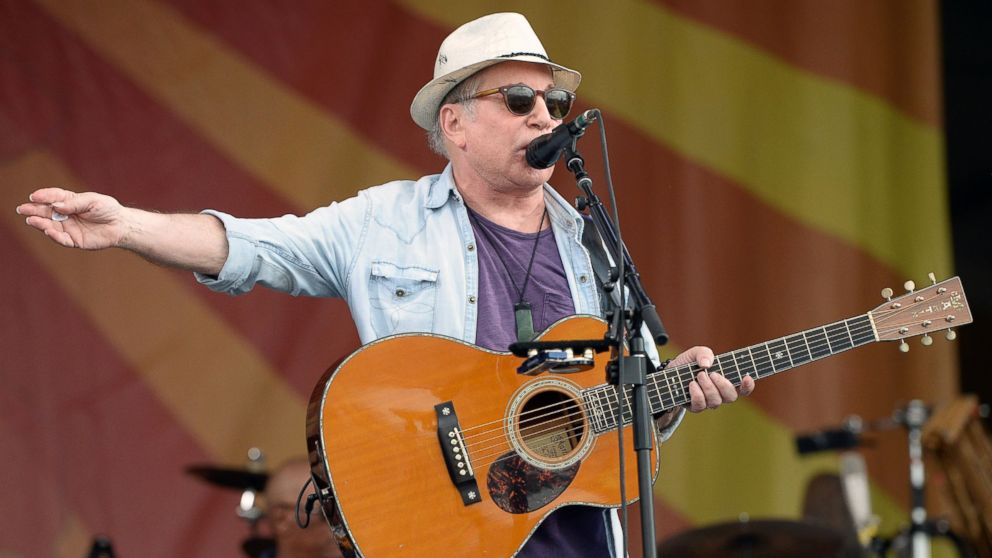 Singer Paul Simon performs onstage at the New Orleans Jazz & Heritage Festival at Fair Grounds Race Course on April 29, 2016 in New Orleans.