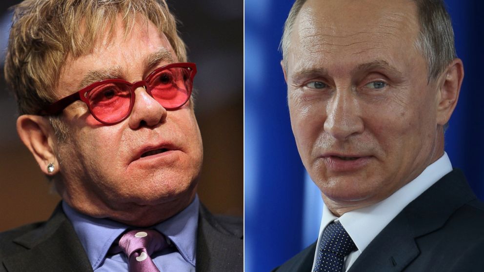 Elton John testifies before U.S. Senate Appropriations State, May 6, 2015 in Washington. Russian President Vladimir Putin President attends the launch ceremony for a technical tunnel at the Sheskharis transshipment terminal in Novorossiysk, Russia, Aug. 20,2015.