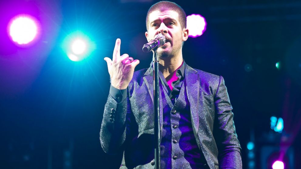 Robin Thicke performs on stage at Wireless Festival at Finsbury Park, July 6, 2014, in London. 