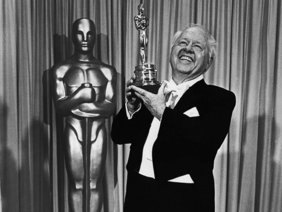 PHOTO: Film actor Mickey Rooney poses with the Lifetime Achievement Academy Award backstage, following his acceptance speech, at the 1982 Academy Awards in Los Angeles, California.