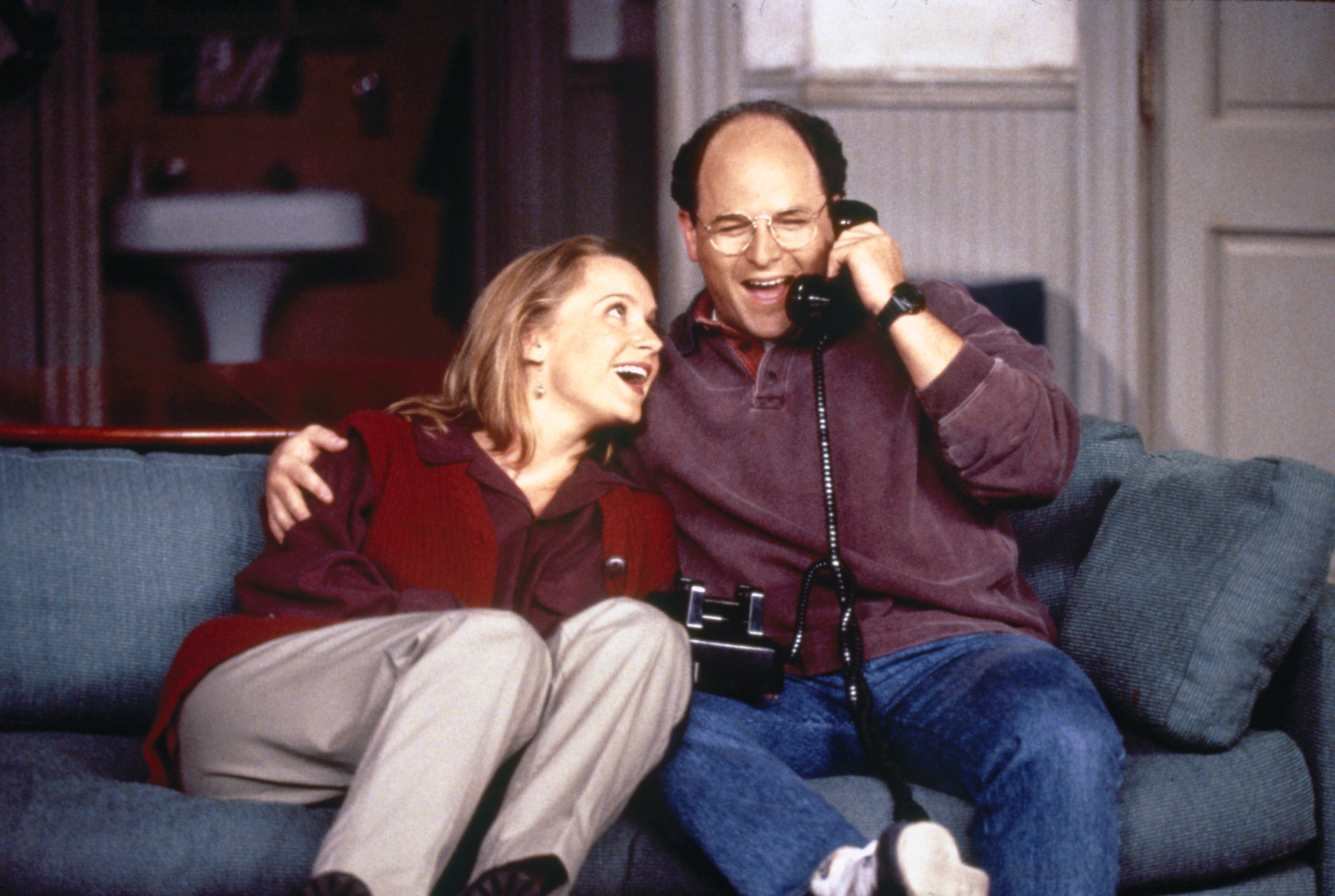PHOTO: Susan Ross (Heidi Swedberg) and George Costanza (Jason Alexander) become engaged in the Season 7 premiere episode of "Seinfeld," titled "The Engagement." The episode first aired Sept. 21, 1995.