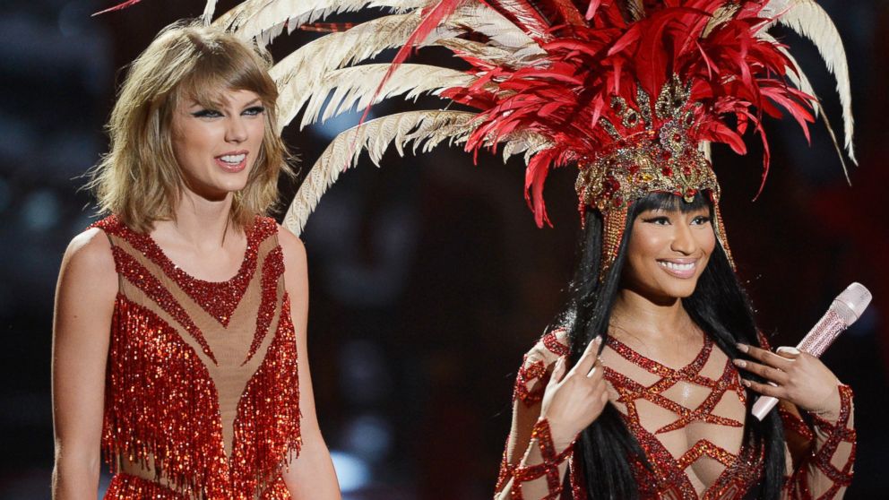 Recording artists Taylor Swift (L) and Nicki Minaj perform onstage during the 2015 MTV Video Music Awards at Microsoft Theater on Aug. 30, 2015 in Los Angeles. 
