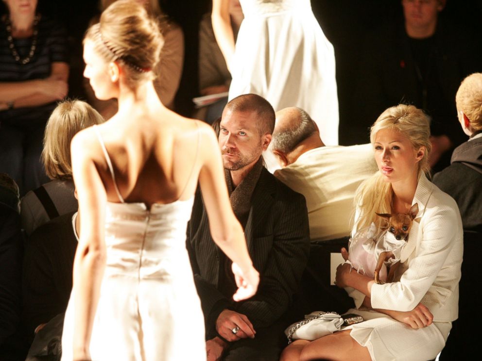 PHOTO: Paris Hilton and Tinkerbell attend the Narciso Rodriguez Fall 2005 show during Olympus Fashion Week at Bryant Park February 8, 2005 in New York City.