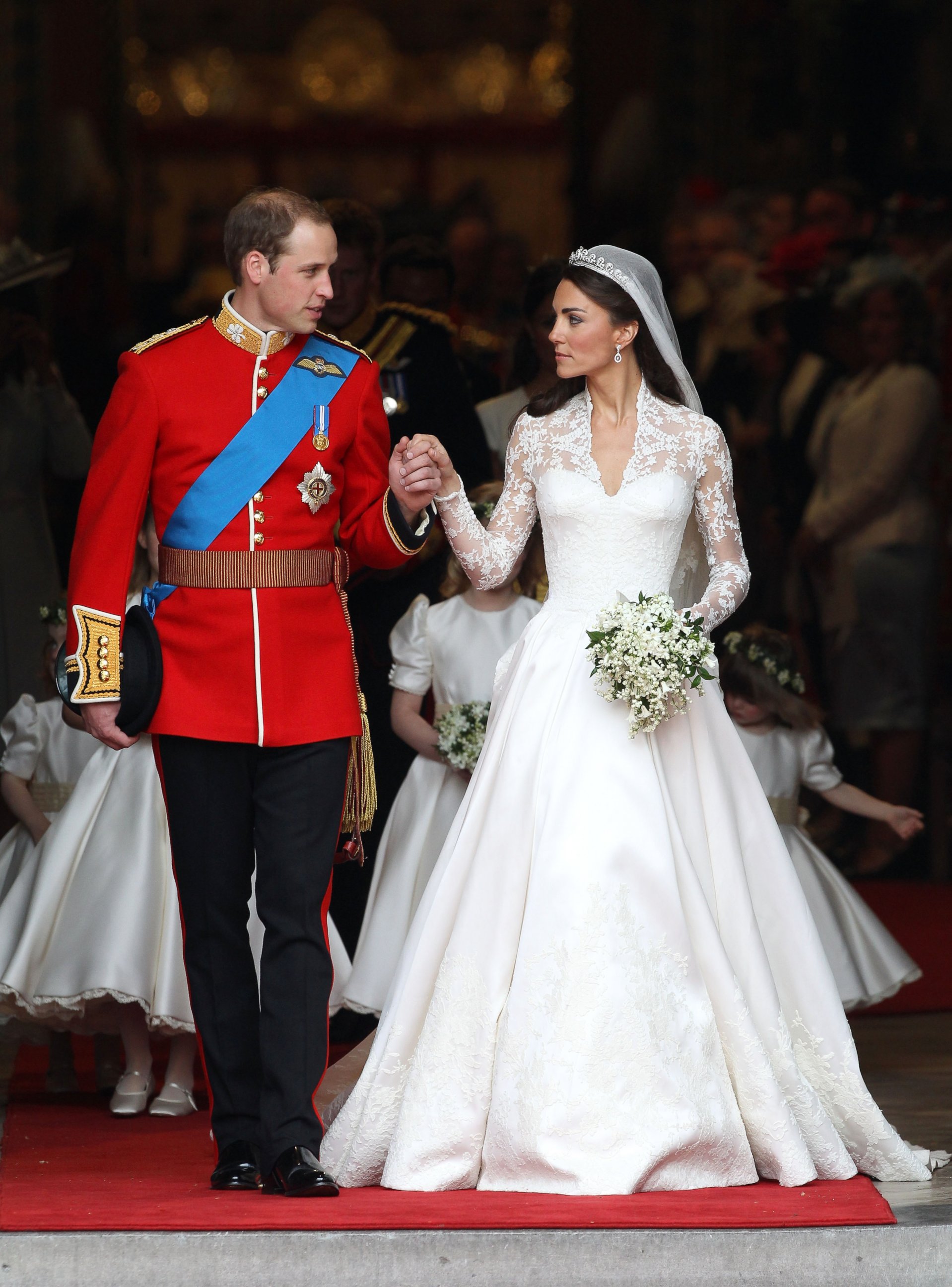 PHOTO: Prince William, Duke of Cambridge and Catherine, Duchess of Cambridge smile following their marriage at Westminster Abbey on April 29, 2011 in London.