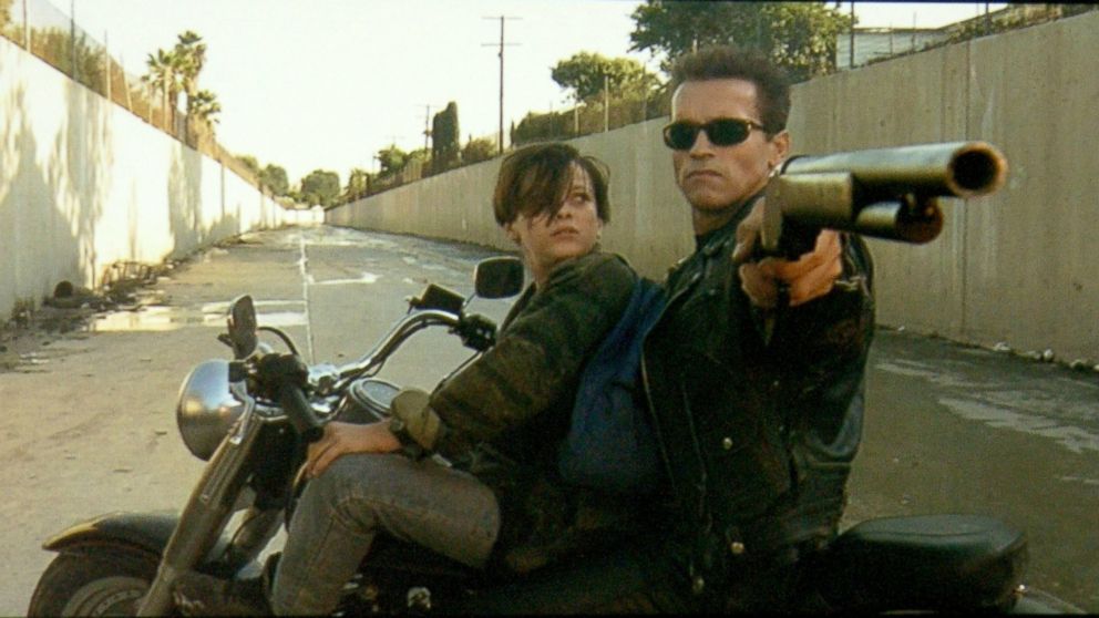 Edward Furlong, left, and Arnold Schwarzenegger in a scene from "Terminator 2: Judgement Day."