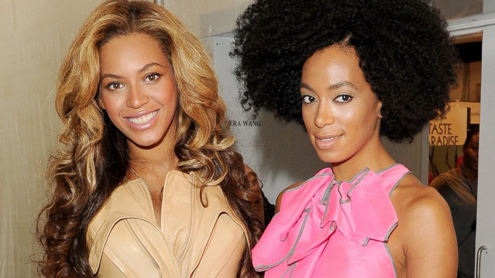 Singers Beyoncé and Solange Knowles pose backstage at the Vera Wang Spring 2012 fashion show, Sept. 13, 2011, in New York City. 