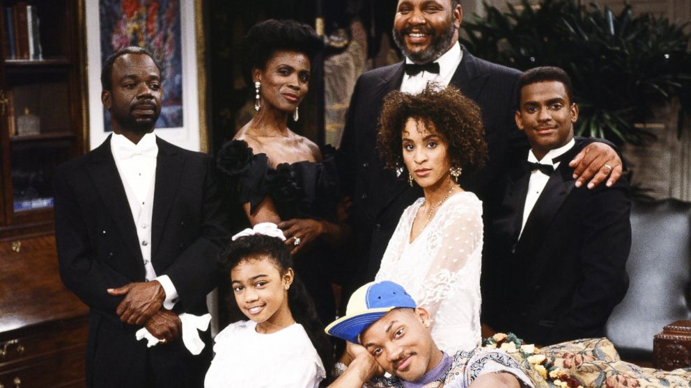The cast of "The Fresh Prince Of Bel-Air" from left: Joseph Marcell as Geoffrey; Janet Hubert as Vivian Banks; James Avery as Philip Banks; Karyn Parsons as Hilary Banks; Alfonso Ribeiro as Carlton Banks. Front: Tatyana Ali as Ashley Banks and Will Smith as William "Will" Smith.