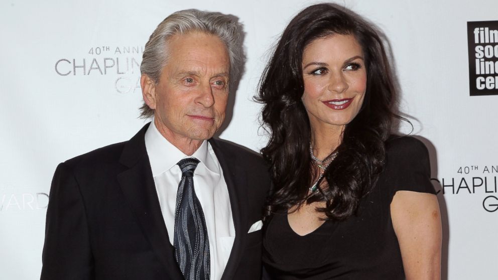 Actors Michael Douglas,left  and Catherine Zeta Jones attend the 40th Anniversary Chaplin Award Gala at Avery Fisher Hall at Lincoln Center for the Performing Arts, April 22, 2013 in New York. 