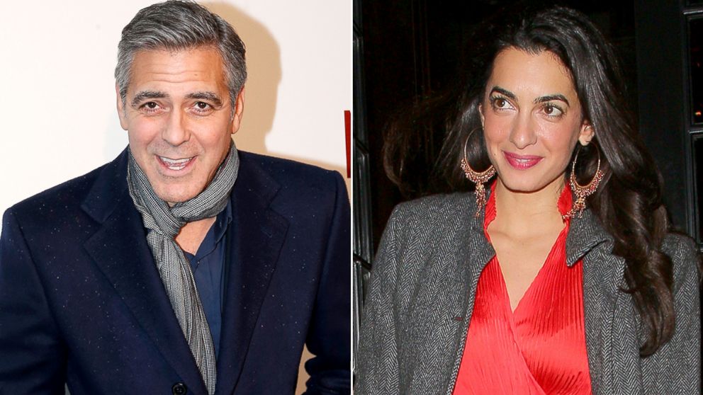 George Clooney, left, attends the 'Monuments Men' premiere at Cinema UGC Normandie, Feb. 12, 2014, in Paris. Amal Alamuddin leaves Berners Tavern restaurant, Oct. 24, 2013, in London.