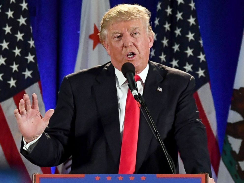 PHOTO: Republican presidential candidate Donald Trump speaks during a rally at the San Jose Convention Center in San Jose, Calif., June 2, 2016.