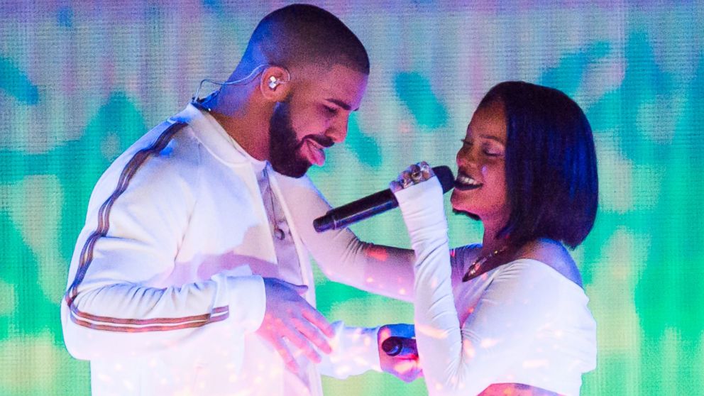 Rihanna performs with Drake at the BRIT Awards 2016 at The O2 Arena, Feb. 24, 2016 in London.  