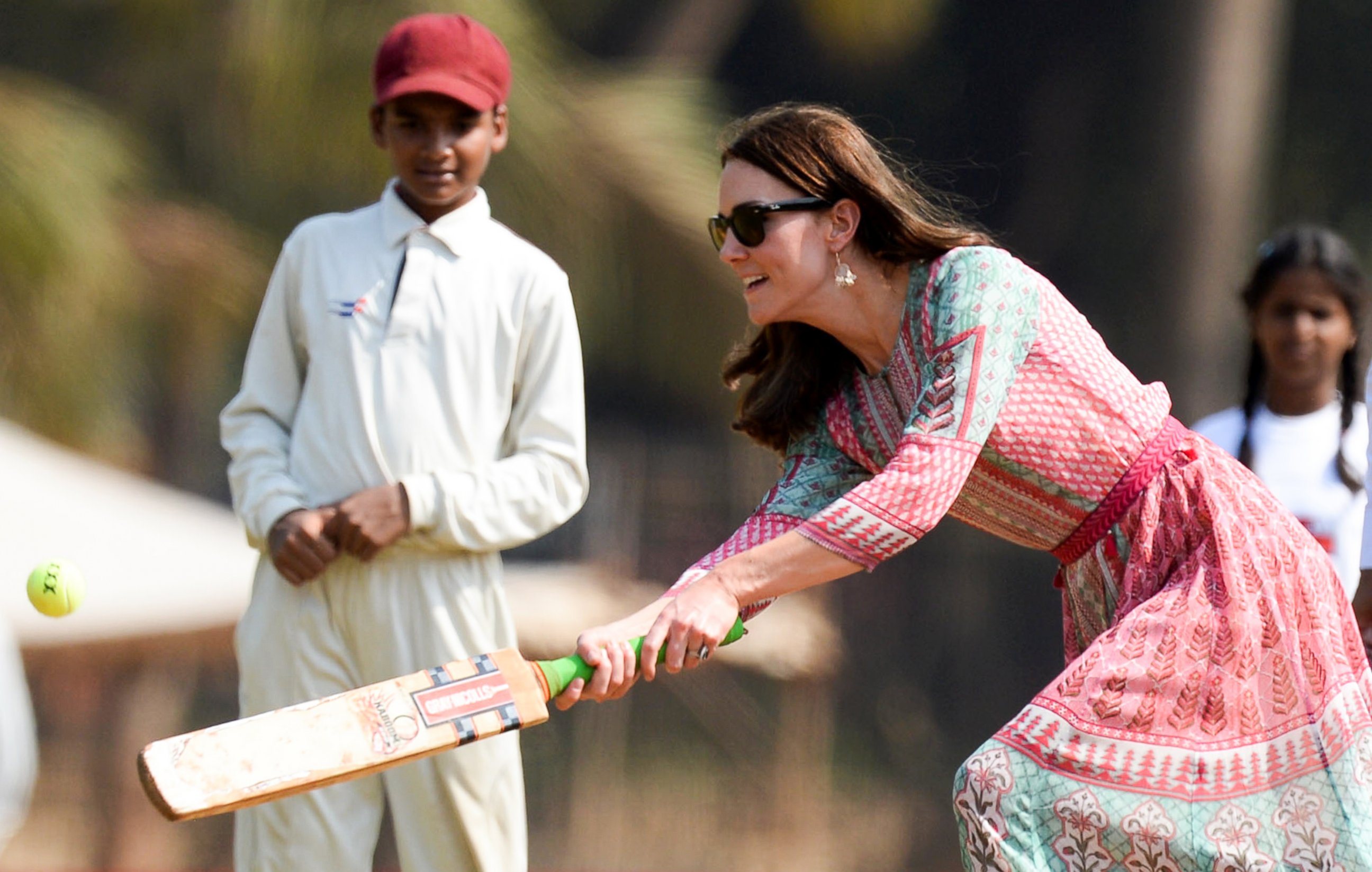 PHOTO: Catherine, Duchess of Cambridge visits the Oval Maidan ground for a children's cricket match and meeting with local children on April 10, 2016 in Mumbai, India.  