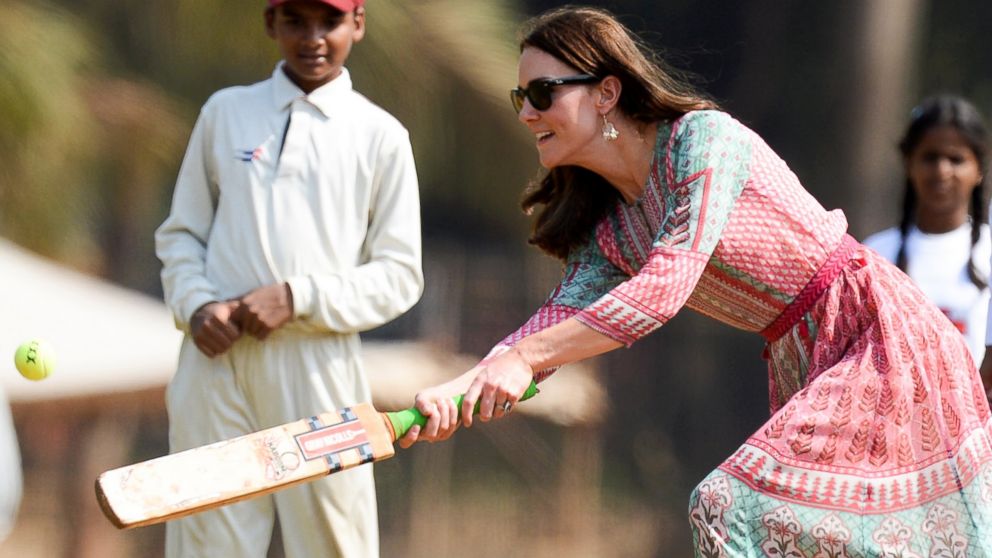 PHOTO: Catherine, Duchess of Cambridge visits the Oval Maidan ground for a children's cricket match and meeting with local children on April 10, 2016 in Mumbai, India.  