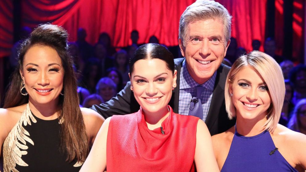 From left, Carrie Ann Inaba, Jessie J, Tom Bergeron, and Julianne Hough are pictured on "Dancing with the Stars" on Oct. 13, 2014. 
