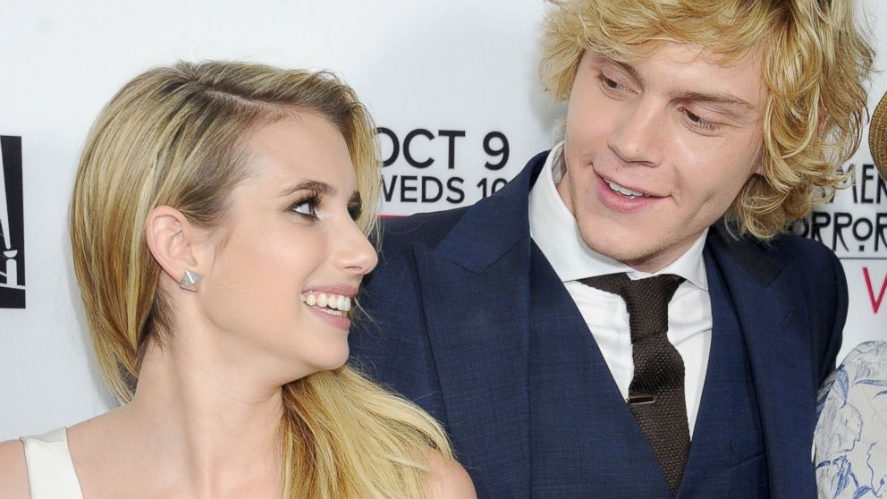 Emma Roberts and Evan Peters arrive at the Los Angeles premiere of FX's "American Horror Story: Coven" at Pacific Design Center in West Hollywood, Calif., Oct. 5, 2013.