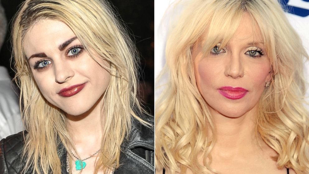 Frances Bean Cobain, left, attends Kohn Gallery Grand Opening and Inaugural Exhibition: Mark Ryden: Gay Nineties West, May 2, 2014 in Los Angeles. Courtney Love arrives at FX's 'Sons Of Anarchy' premiere at TCL Chinese Theatre, Sept. 6, 2014, in Hollywood, Calif.