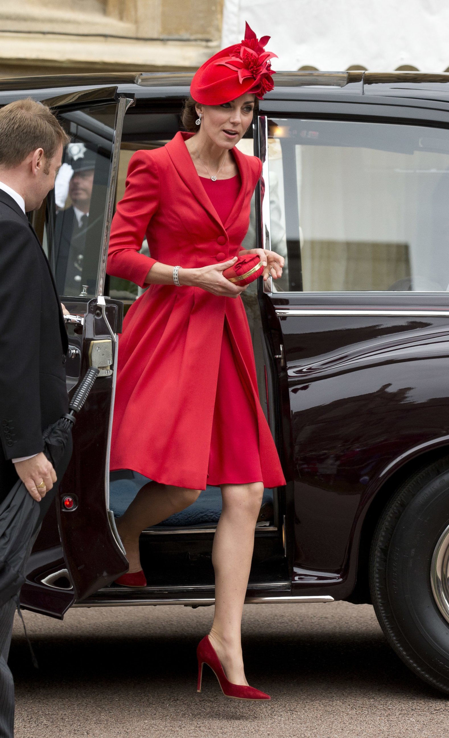 Princess Kate Shines in Red at Garter Day Service - ABC News